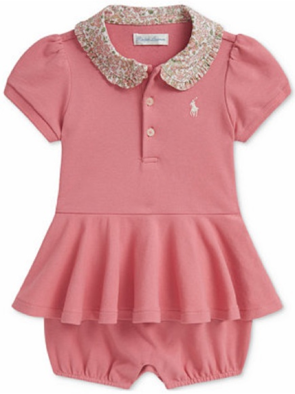 Ralph Lauren Coral Pink Floral-Collar Peplum Romper